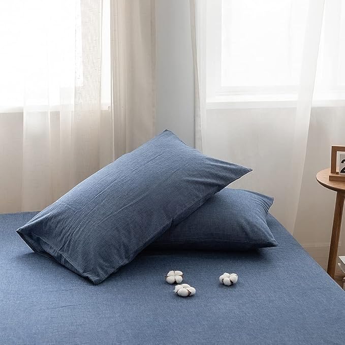 FACE TWO FACE Bedding Duvet Cover Set100% Washed Cotton Duvet Cover Linen Like Textured Breathable Durable Soft Comfy(California King, Navy Blue)