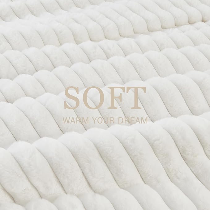 EMME Faux Fur Duvet Cover Twin Size, 2 Pieces Ultra Soft Fluffy Comforter Cover, Cozy Warm for Winter, Luxury Elegant Shaggy Striped Design Bedding, 1 Duvet Cover & 1 Pillow Shams (Twin, White)