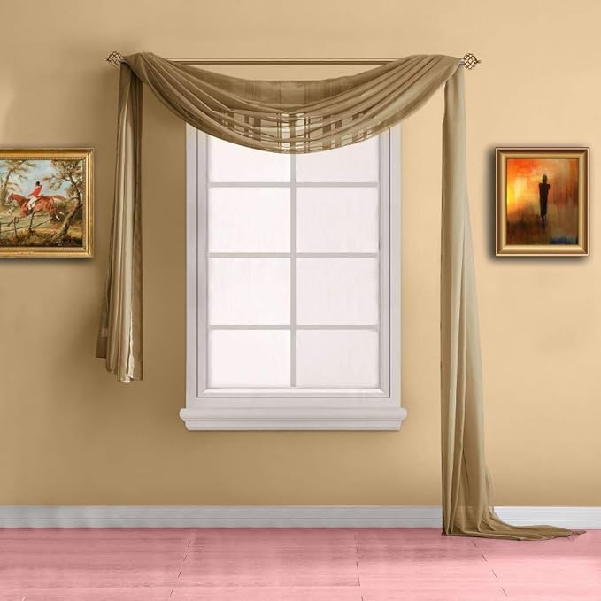 Warm Home Designs Standard Length Taupe Brown Sheer Window Scarf. Valance Scarves are 54 X 144 Inches. Great As Wedding Arch Draping Fabric, Bed Canopy Or for Decorative Project. AM Taupe 144"