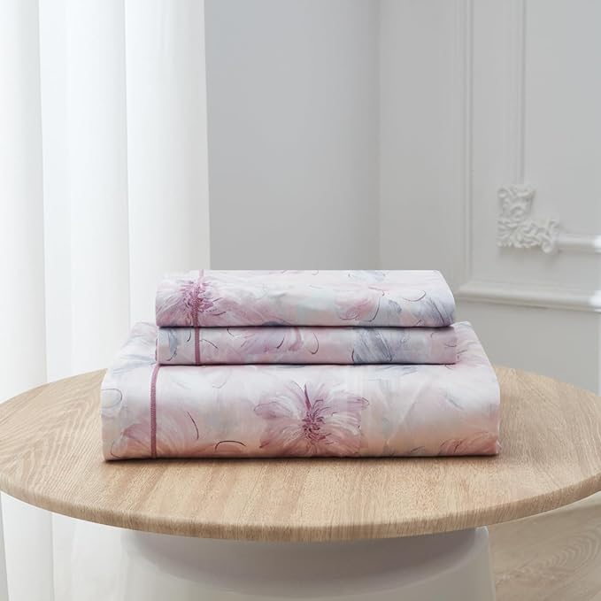 OAITE Duvet Cover Set Twin Size Floral Pattern 600 Thread Count Ultra Soft 100% Long Staple Cotton Duvet Cover Sets 3-PC, Breathable Duvet Cover with Zipper Closure & Corner Ties