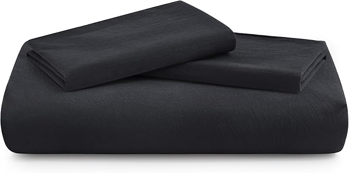 LOVQUE Bedding Duvet Cover Queen Size, 100% Washed Cotton Linen Like Natural Bedding Set with Zipper Closure (No Comforter), 90x90, Black
