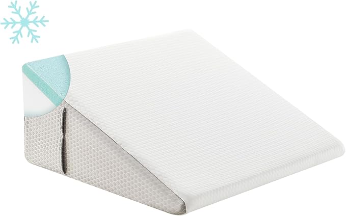 Bedluxe Wedge Pillow, 12 inch Bed Wedge Pillow for Headboard, Pillow Wedge for Acid Reflux Relief, Sleeping, After Surgery, Snoring, Gerd, Triangle Pillow Wedge - Cooling Memory Foam Top, White/Grey
