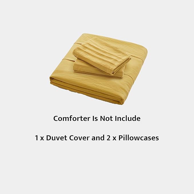 Oli Anderson Mist Yellow Duvet Cover Queen Size - Pleated Queen Duvet Cover, 3PCS Soft and Breathable Textured Bedding Set with Zipper Closure(Mist Yellow,90"x90")