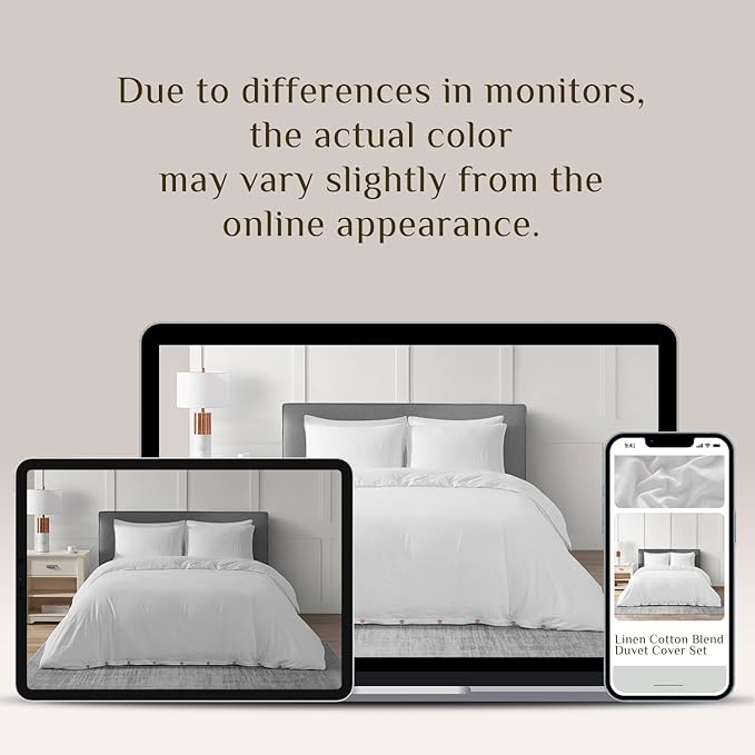 DAPU Linen Duvet Cover Set - French Linen Cotton Blend Natural Flax Soft Breathable Bedding 3 Pcs Set - 1 Duvet Cover 2 Pillowcases (Off-White/Cotton Linen, King)
