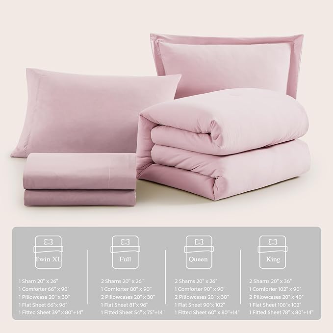 WRENSONGE Twin Comforter Set- 5 Pieces Soft Pink Twin Bed in a Bag, All Season Twin XL Bedding Sets with 1 Fitted Sheet, 1 Flat Sheet, 1 Pillow Sham and 1 Pillowcase