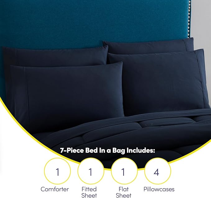 Sweet Home Collection RV Short Queen Comforter Set for RV Camper - Comforter Set with Fitted & Flat Sheet, 4 Pillowcases - Tailored for RV Short Queen Beds - Cozy Essentials for Your RV Bedroom, Navy