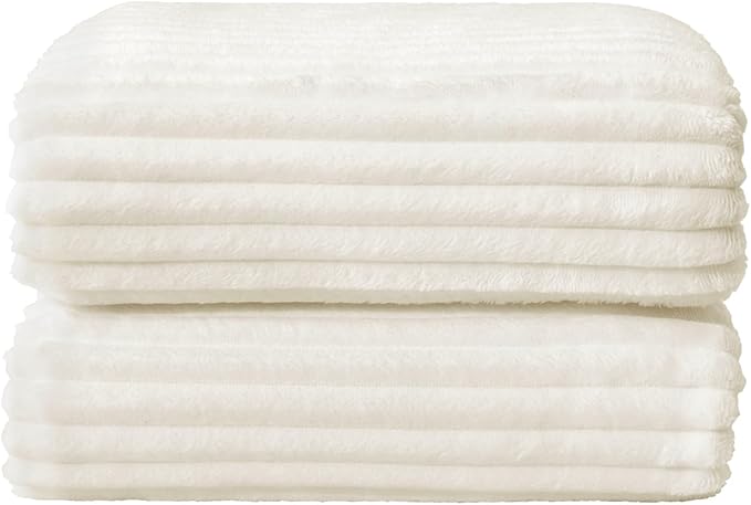 BEDELITE Fleece Throw Blanket for Couch – 3D Ribbed Jacquard Soft and Warm Decorative Fuzzy Blanket – Cozy, Fluffy, Plush Lightweight Cream Throw Blankets for Bed, Sofa, 50x60 inches