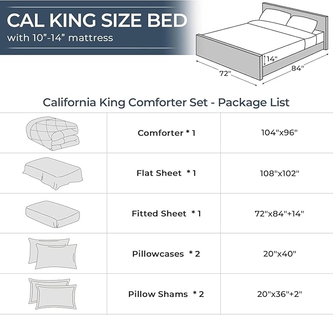 HEVUMYI Ivory Cali-King Comforter Set - 7-Piece All Season Bed in a Bag Cali-King, Ultra Soft Bedding Set with Comforter, Flat Sheet, Fitted Sheet, Pillowcases, Pillow Shams