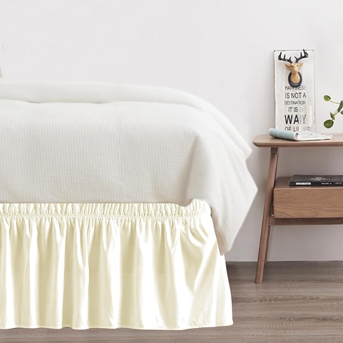 Queen Bed Skirt, Elastic Wrap Around Bed Skirt Queen Size, Bed Skirts for Adjustable Bed, Easy Fit with 14" Drop Length Tailored Drop Dust Ruffle (Light Yellow)