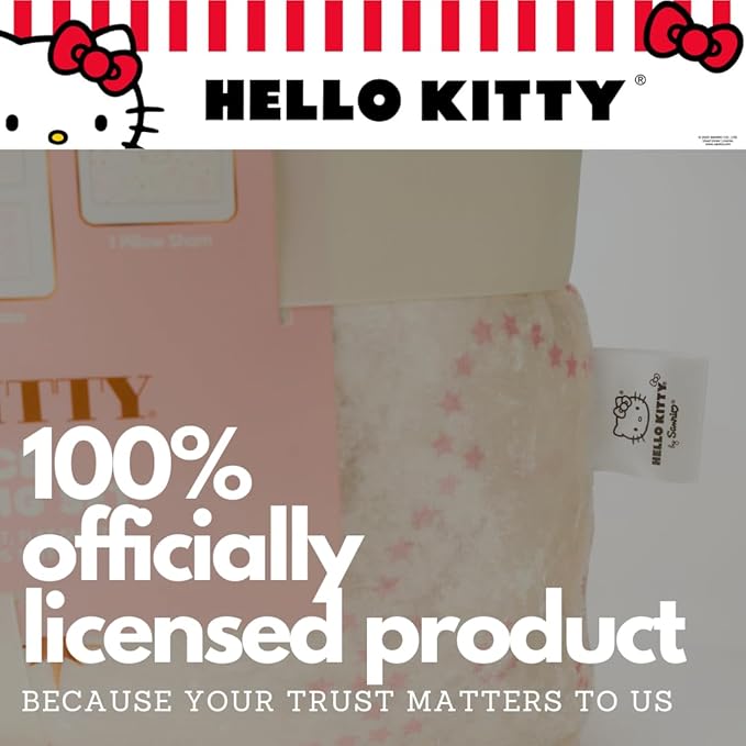 Lux Hello Kitty Velvet Bedding 5 Piece Super Soft Cozy Reversible Comforter and Sheet Set with Sham & Tote Bag, Twin, (Officially Licensed Product) by Franco