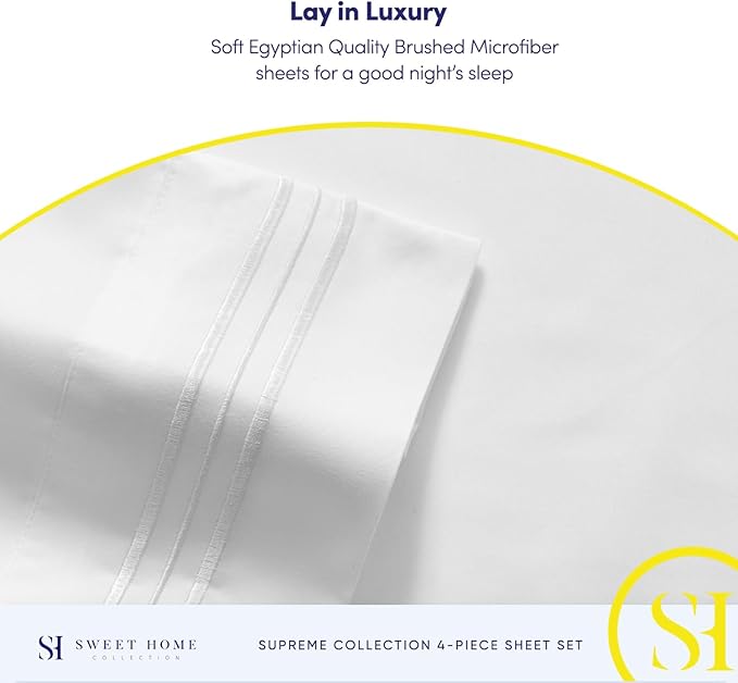King Size Sheets - Breathable Luxury Bed Sheets with Full Elastic & Secure Corner Straps Built In - 1800 Supreme Collection Extra Soft Deep Pocket Bedding Set, Sheet Set, King, White