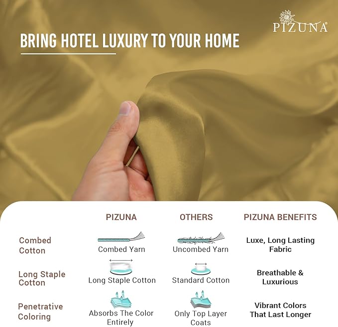 Pizuna Pure 100% Cotton Sheets RV Queen Size, Luxurious 400 Thread Count Long Staple Cotton Sateen Sheets RV Queen with 15" Deep Pocket (Combed Mustard Gold Cotton Sheets RV Queen)