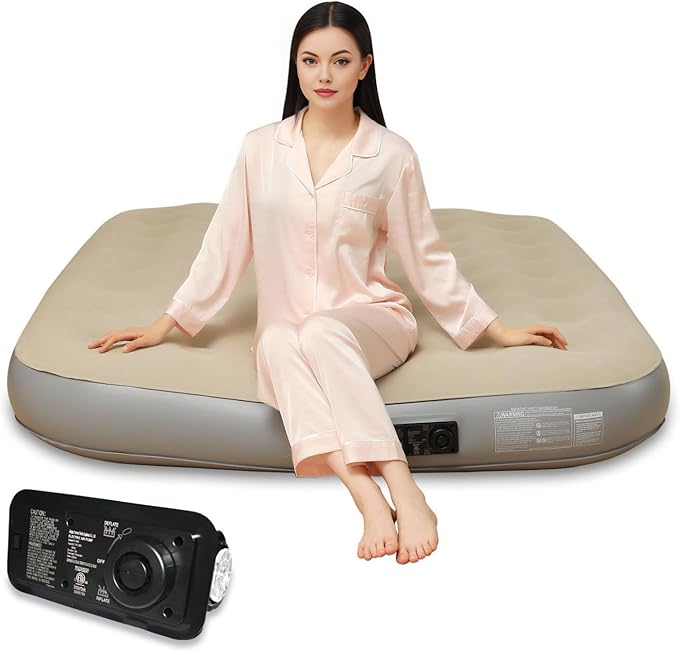 Queen Air Mattress with Built - in Electric Pump - Fast Inflation, Supports up to 650 lbs - Ideal for Camping, Home, Guests, and Portable Travel Use