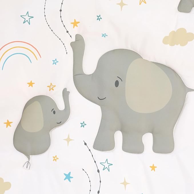 The Peanutshell 3 Piece Elephant Whimsy Baby Crib Bedding Set Boy or Girl, Nursery Decor Boy Crib Comforter Set, Classic Neutral Ivory & Cream Tones Quilt and Accessories, Gender Neutral