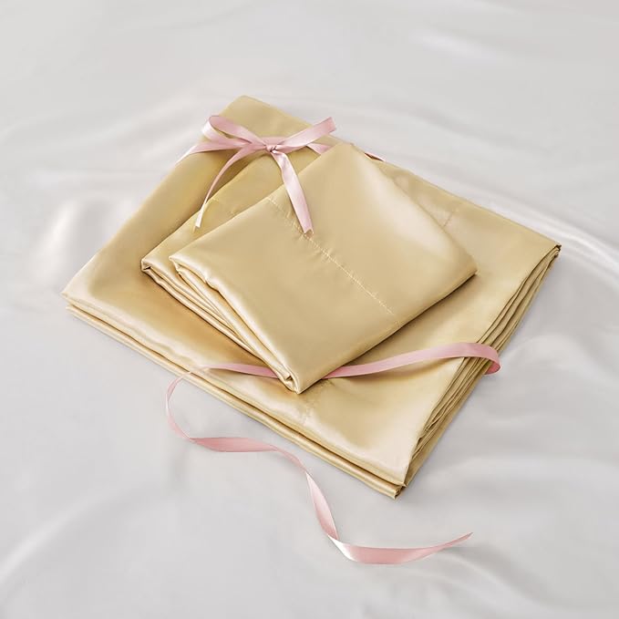 BEDELITE Satin Sheets Full Size Bed Set, Luxury Soft Champagne Silky Sheets for Hair and Skin, Similar to Silk Bed Sheets Set 4 Pieces with 1 Deep Pocket Fitted Sheet, 1 Flat Sheet, and 2 Pillowcases