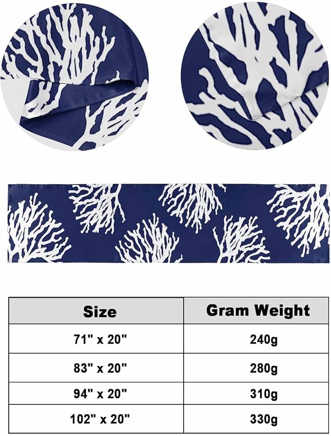 Coral Navy Blue Bed Runner Scarf for Queen Size Bed Foot, Decorative Bedding Accessory Stainproof & Dustproof Soft Protector For Bedroom Hotel Wedding Room Coastal Ocean Marine Nautical Beach 94"x20"