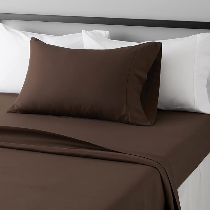 Amazon Basics Lightweight Super Soft Easy Care Microfiber 3-Piece Twin XL Sheet Set with 14-Inch Deep Pockets, Solid, Chocolate