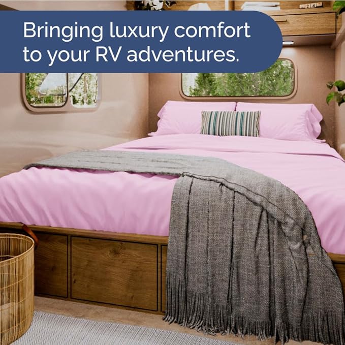 Short Queen RV Size 4 Piece Sheet Set - Comfy Breathable & Cooling Bed Sheets Set - Hotel Luxury Bedding for Women, Men, Kids, Teens, Boys & Girls - Deep Pockets & Ultra-Soft - Oeko-Tex - Light Pink