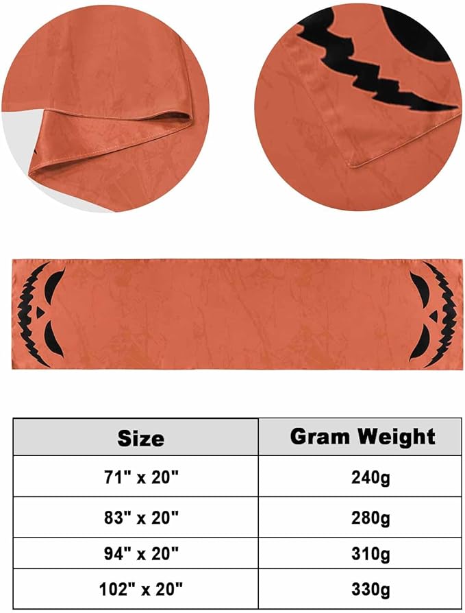 Halloween Black Ghost Scary Face Bed Runners for Bedroom Hotel,Decorative Bedding Scarf Horror Element on Orange Bed End Blanket Bedding Runner Scarves for King Size Bed,102x20in