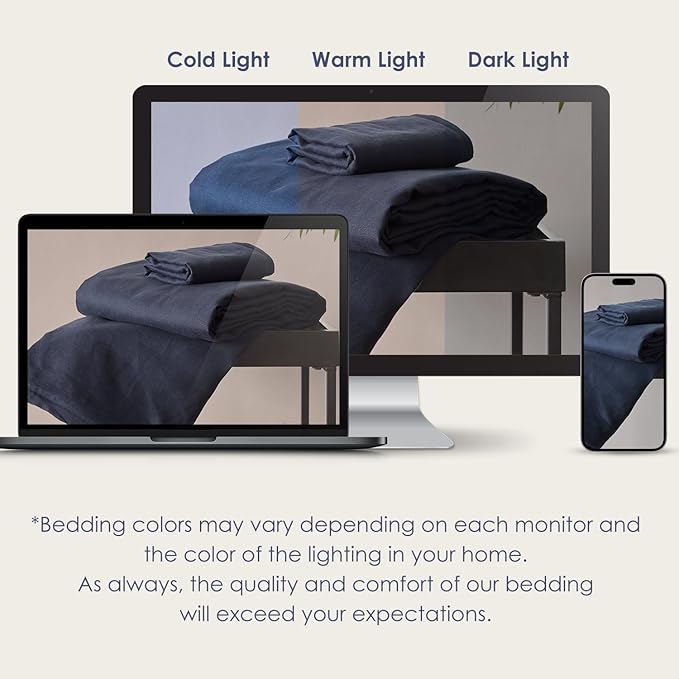 DAPU 100% Linen Duvet Cover Set - Pure Natural French Flax Linen with Corner Ties and Zipper Closure Soft Breathable Durable for Hot Sleepers 1 Duvet Cover 2 Pillowcases (Navy Blue, King)