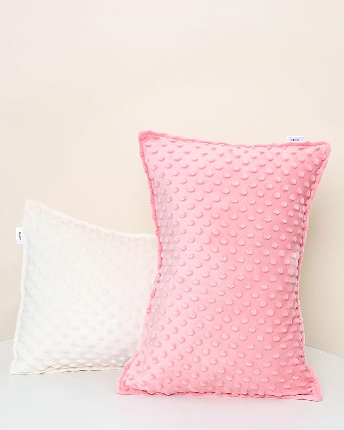 ALVABABY Toddler Pillowcase Kids Pillow Cover Polyester Bean Velvet Soft Warm 2 Pack Fit 13"x 18" or 12"x16" Envelope for Girl Boy Sleepy Travel Pink 2TPD01A