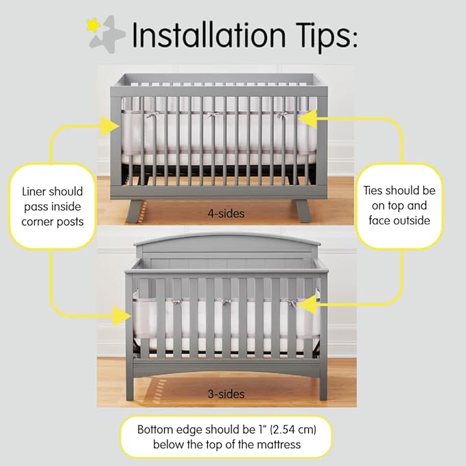 BreathableBaby Breathable Mesh Liner for Full-Size Cribs, Classic 3mm Mesh, Gray Seersucker (Size 4FS Covers 3 or 4 Sides)