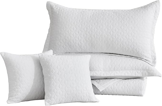 Oversized King Bedspread 128x120 Extra Wide, Modern & Contemporary Look, Lightweight Bedding Cover, Reversible, 5 Piece, 100% Microfiber, Pure White