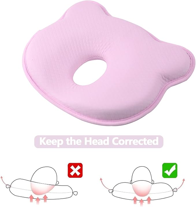 Memory Foam,Travel Pillow with Cotton Bed Pillow for Boy Girls,Small Pillow Neck Support Head Support,Car Seat Pink