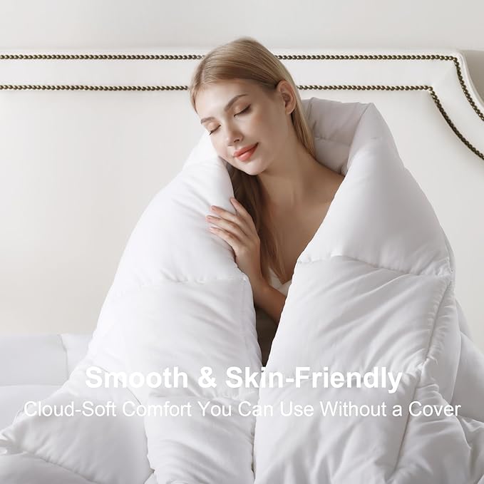 KASENTEX Twin/Twin XL Comforter Set – Reversible Dual Color – Goose Down Alternative – Ultra-Soft, Lightweight, Machine Washable, Maintain Fluffiness, All Season Warmth (White)