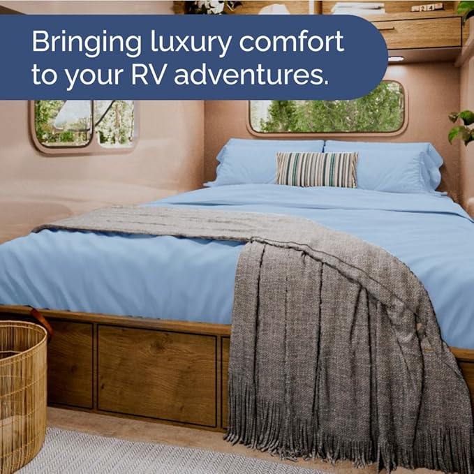 Short Queen RV Size 4 Piece Sheet Set - Comfy Breathable & Cooling Bed Sheets Set - Hotel Luxury Bedding for Women, Men, Kids, Teens, Boys & Girls - Deep Pockets & Ultra-Soft - Oeko-Tex - Light Blue