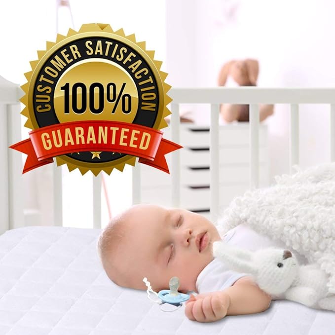 Crib Mattress Protector 100% Waterproof, Noiseless – Viscose Made from Quilted Ultra Soft White Terry Fitted Sheet Style (28"x49")