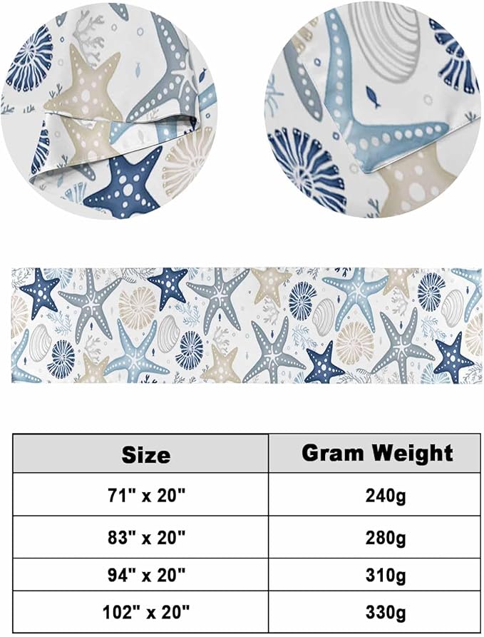Blue Khaki Coral Bed Runner for Twin Size Bed, Bedspread Protector Slipcover Bed Scarf for Foot Bed Runners & Scarves for Bedroom Hotel 71x20 Inches Spring Summer Coastal Starfish Beach Nautical Conch