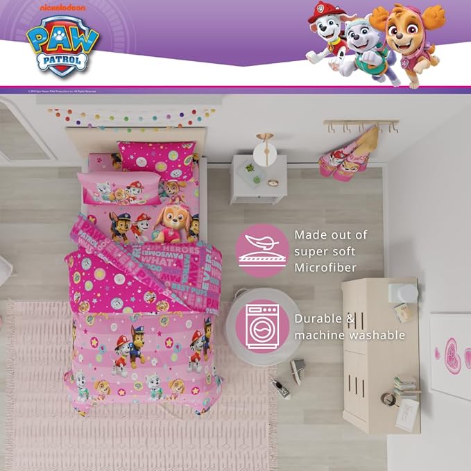 Paw Patrol Girl Skye Kids Bedding Super Soft & Cozy Reverisble Microfiber Comforter and Sheet Set with Sham, 7 Piece Queen Size, (Officially Licensed Product) by Franco