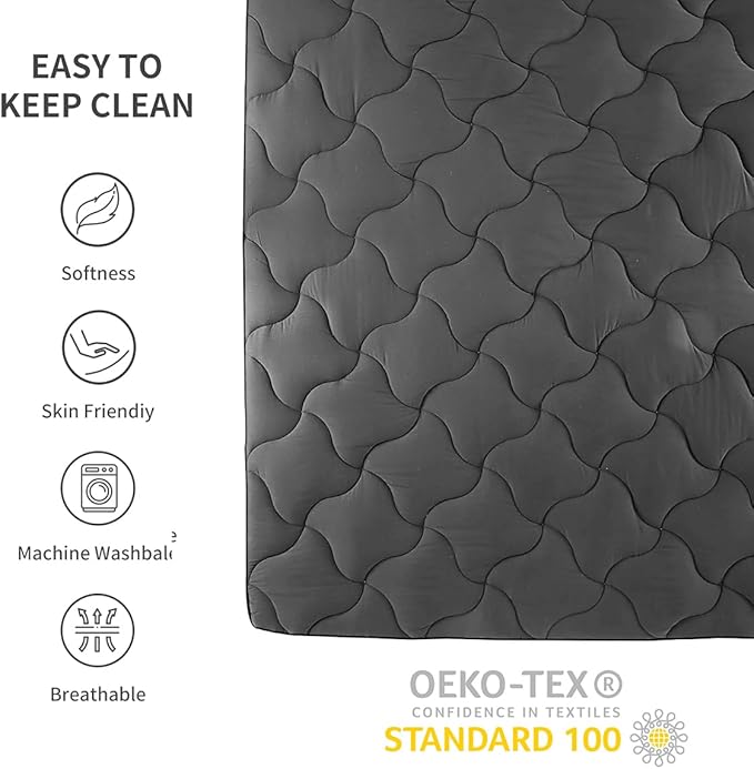 SLEEP ZONE Full Size Mattress Pad, Cooling Mattress Topper, Quilted Fitted Mattress Cover, Machine Washable Mattress Protector, Soft Fluffy Down Alternative, Deep Pocket 8~21 inch (Black, Full)