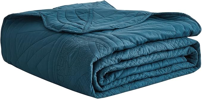 Oversized Bedspread - King Size Bedding Cover - Modern & Contemporary Coverlet Set, Real Stitching, Reversible, Lightweight, 5 Piece, Blue
