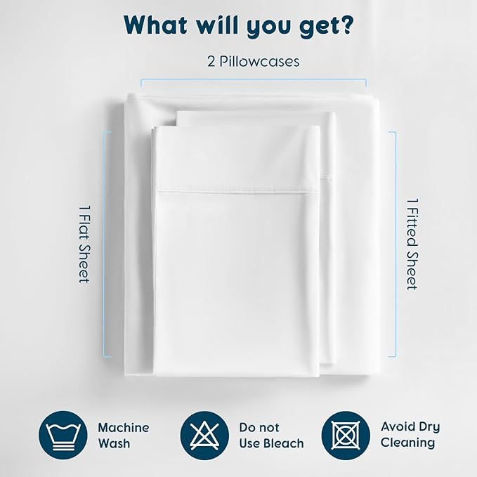 SONORO KATE 100% Egyptian Cotton Sheets Set, Extra Deep Pocket up to 18"-24",1000 High Thread Count, Soft & Breathable 5-Star Hotel Sateen Bed Sheets - 4 PC (White,Queen)