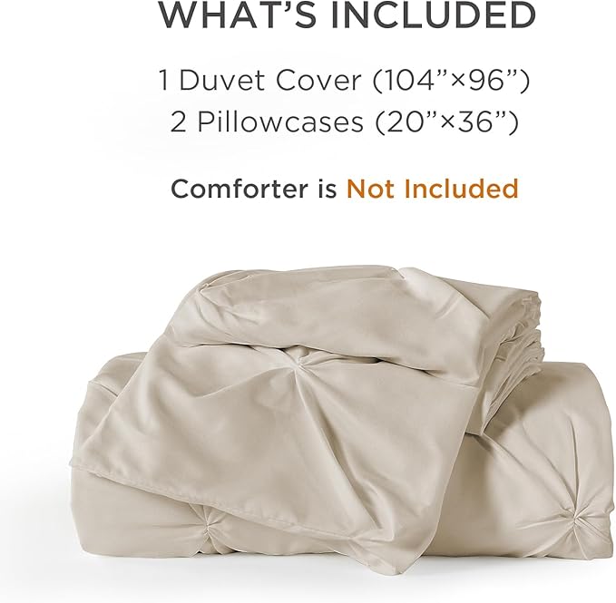 Litanika Oatmeal California King Pinch Pleat Duvet Cover, 3 Pieces Pintuck Cover Soft Microfiber Bedding Set with Zipper Closure & Corner Ties(1 Duvet Cover, 2 Pillowcases)
