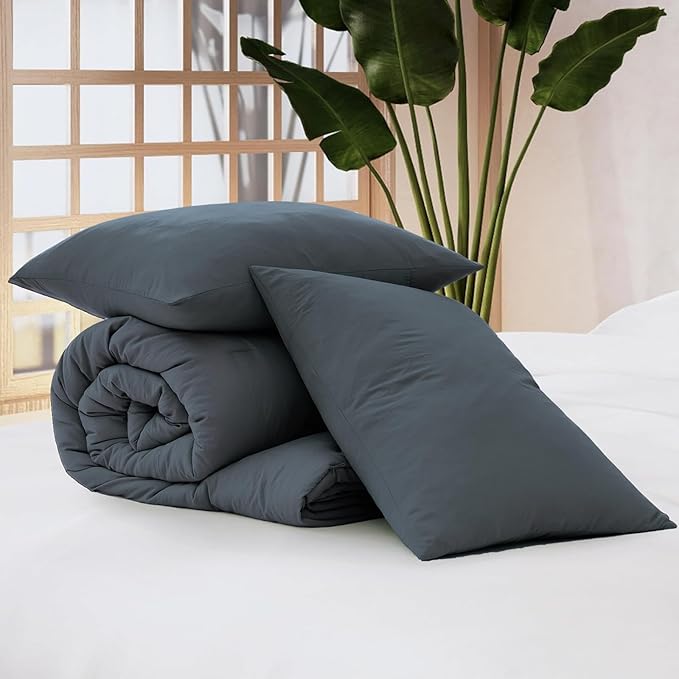 WRENSONGE Queen Comforter Set - 3 Pieces Prewashed Blue Grey Comforter Soft Lightweight for All Seasons,Down Alternative Comforters Queen Size with 2 Pillow Shams