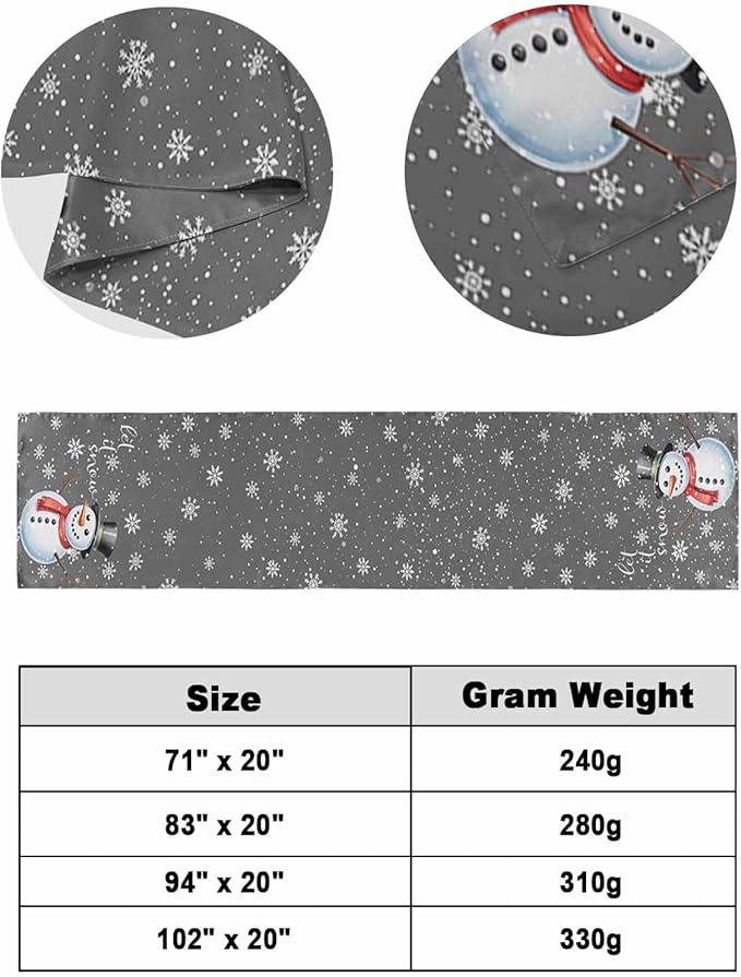 Christmas Snowman Winter Snowflakes Bed Runners for Bedroom Hotel,Decorative Bedding Scarf Gray White Bed End Blanket Bedding Runner Scarves for King Size Bed,102x20in