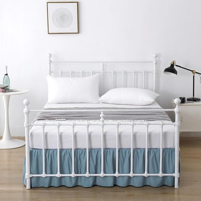 Bed Skirt Queen Size Ruffled Bed Skirts with Split Corners, 18 Inch Drop Dust Ruffle Bed Skirt with Platform, Teal Blue, Queen - 18" Drop