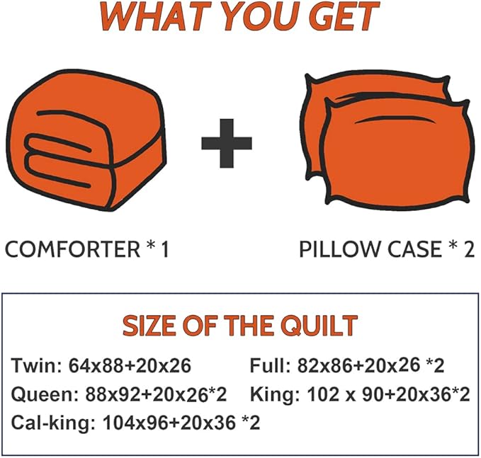 Decroom Lightweight Twin Comforter Set with 1 Pillow Sham - 2 Pieces Set - Quilted Down Alternative Comforter/Duvet Insert for All Season - Orange/Black - Twin/Twin XL Size