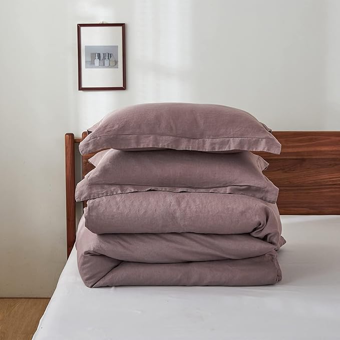 Simple&Opulence 100% Linen Duvet Cover Set, 3 PCS Natural French Flax Purple Duvet Cover Full Size, Breathable Soft Comfy Linen Bedding Comforter Cover with 2 Pillowcases(Purple, 78"x86")