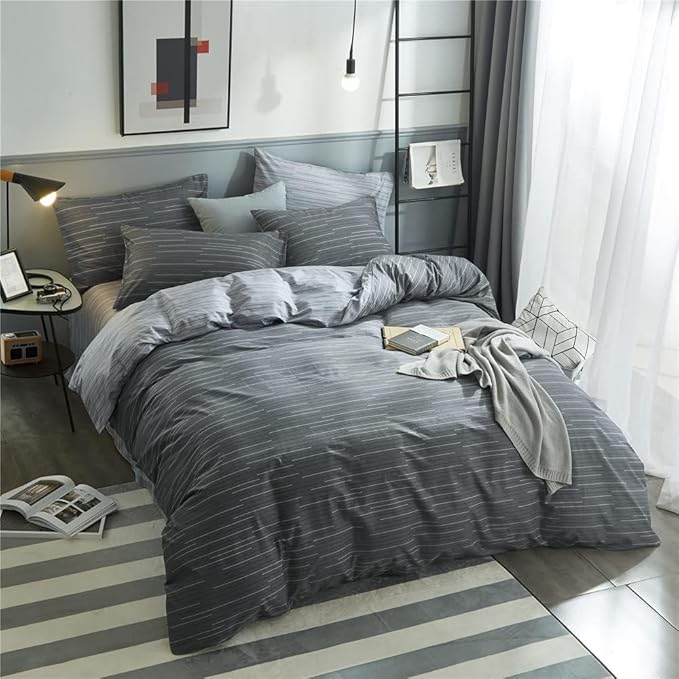 Striped Comforter Twin XL Modern Style Grey Geometric Striped Pattern Comforter Set for Men Boys Soft Fluffy College Dorm Striped Bedding Comforter with 2 Pillowcases All Season Twin XL Comforter Set