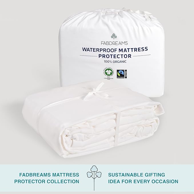 FABDREAMS Organic Waterproof Mattress Protector Full Size | Mattress Cover | Mattress Encasement | Fits up to 17" Deep Pocket | Temperature Regulating | Breathable | White