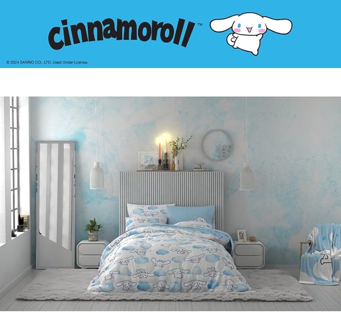 Cinnamoroll Bedding 7 Piece Super Soft Cozy Reversible Comforter and Sheet Set with Sham, Full, (100% Official Licensed Product) by Franco
