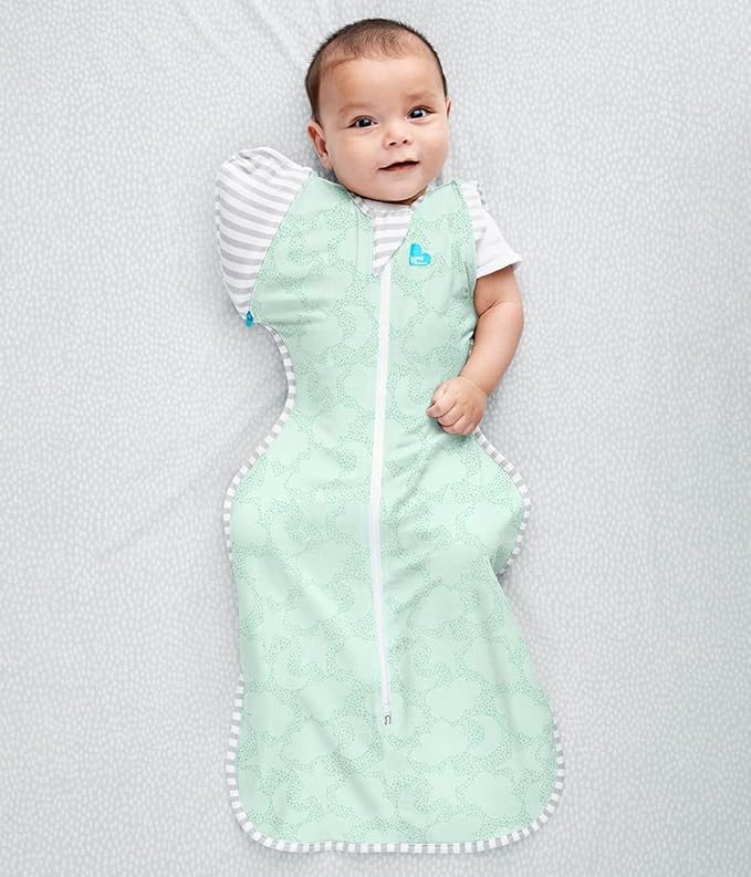 Love to Dream Transition Bag Organic 1.0 TOG, Celestial Dot Mint, Medium, 13-19 lbs., Patented Zip-Off Wings, Gently Help Baby Safely Transition from Being swaddled to arms Free Before Rolling Over