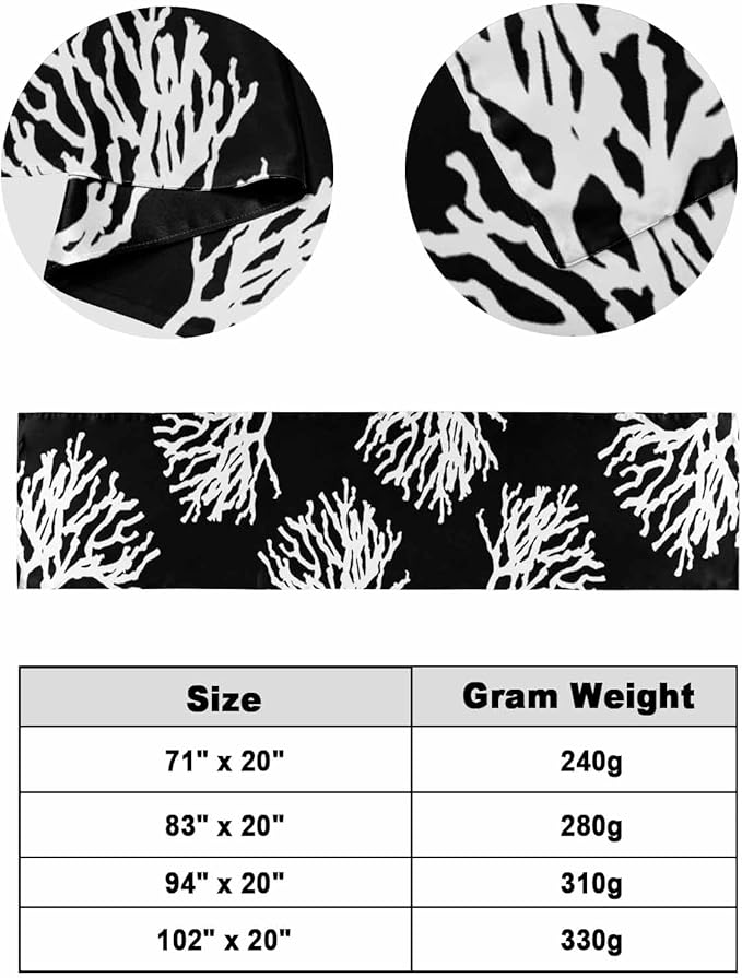 Coral Black Bed Runner Scarf for Cal King Size Bed Foot,Decorative Bedding Accessory Stainproof & Dustproof Soft Protector For Bedroom Wedding Room Coastal White Ocean Marine Nautical Beach 102"x20"