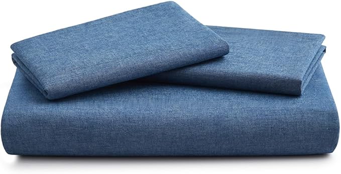 LOVQUE 100% Washed Cotton Duvet Cover Queen Size, Denim Blue Fade-Resistant Natural Bedding Set (No Comforter), 90x90 Inches