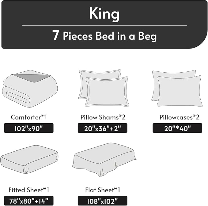 MUXHOMO Bed in a Bag King 7 Pieces, King Comforter Set Reversible Green Botanical Flowers Design, Ultra Soft & Breathable Bedding Sets with Comforter, Sheets, Pillowcases & Shams