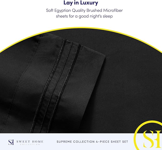 Twin XL Sheets - Breathable Luxury Sheets with Full Elastic & Secure Corner Straps Built In - 1800 Supreme Collection Extra Soft Deep Pocket Bedding Set, Sheet Set, Twin XL, Black